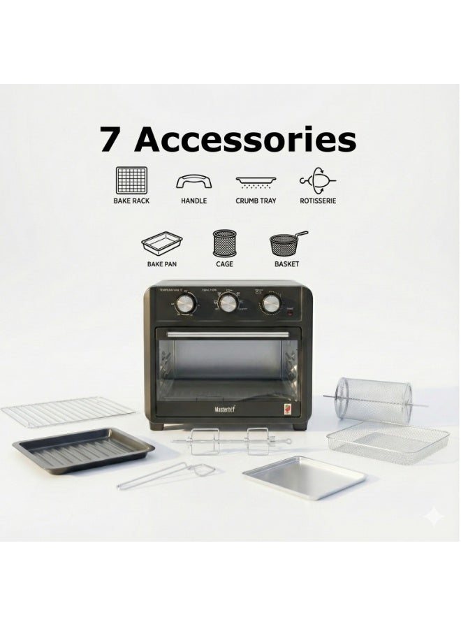 ماستر شيف قلاية ماسترشيف الهوائية 7 في 1 22 لتر 1700 وامقلاة هوائية متعددة الوظائف 7 في 1 مع 7 ملحقات تحكم يدوي بثلاث خطوات ، سعة 22 لترًا واسعةط و 7 ملحقات - Image 4